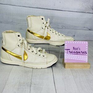 2008 Nike Blazer 313722-172 Mid Sail White Gold Lace Up High Top Sneaker Sz 6
